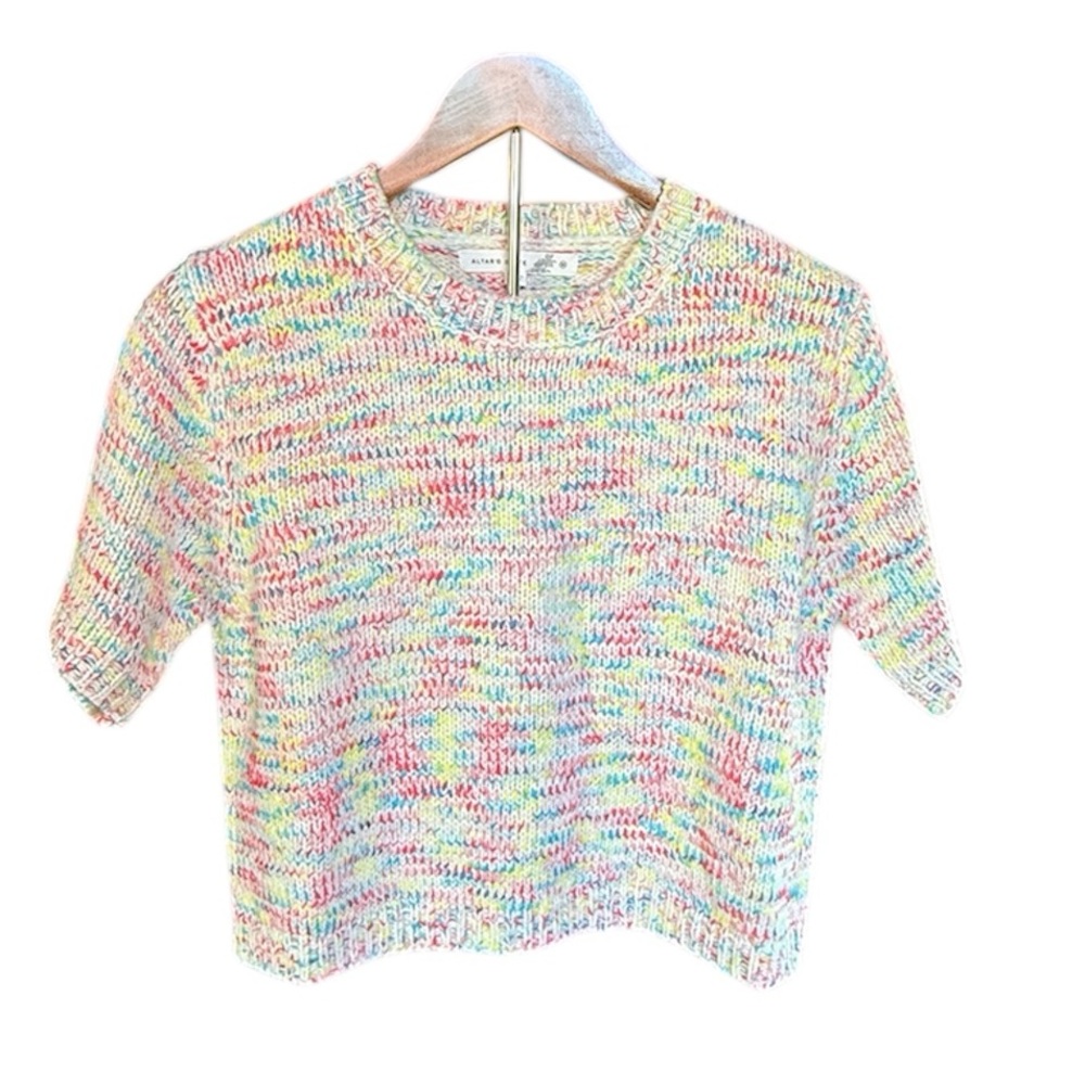 Altar’d State Confetti Sweater Crew Neck Cropped Short Sleeve size Medium